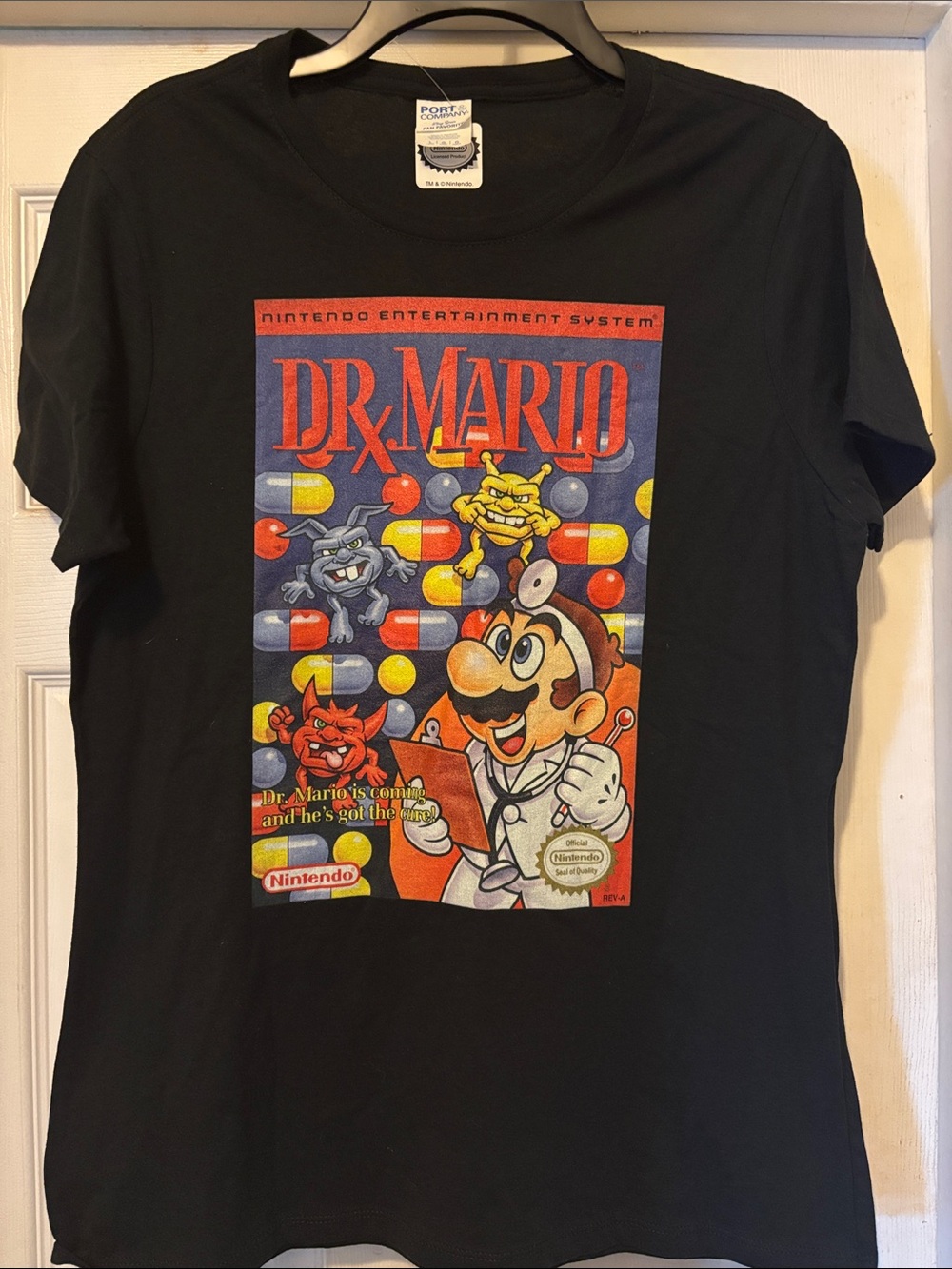Nintendo Black Tee with Red, Yellow and Blue Dr. Mario Graphic NWOTS Size L